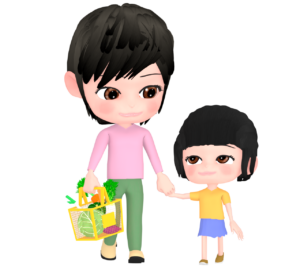 親子で買い物をするイラスト