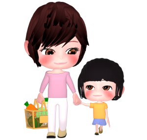 親子で買い物をするイラスト