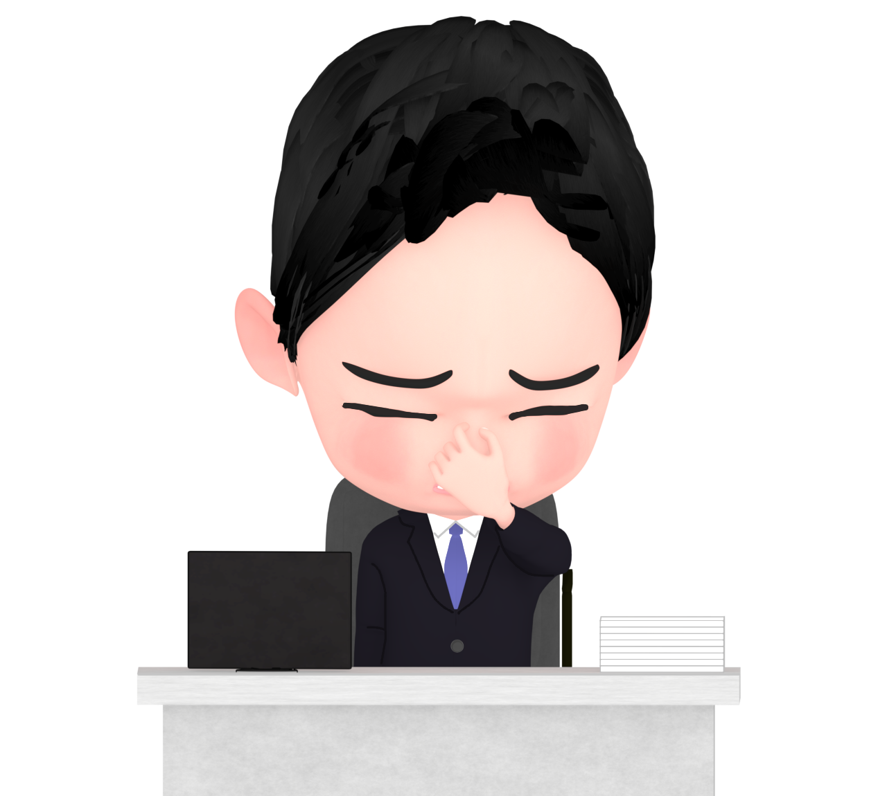 パソコンで目疲れをした男性会社員のイラスト
