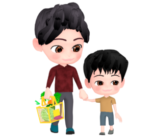 買い物をする父親と子供のイラスト