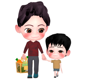 買い物をする父親と子供のイラスト