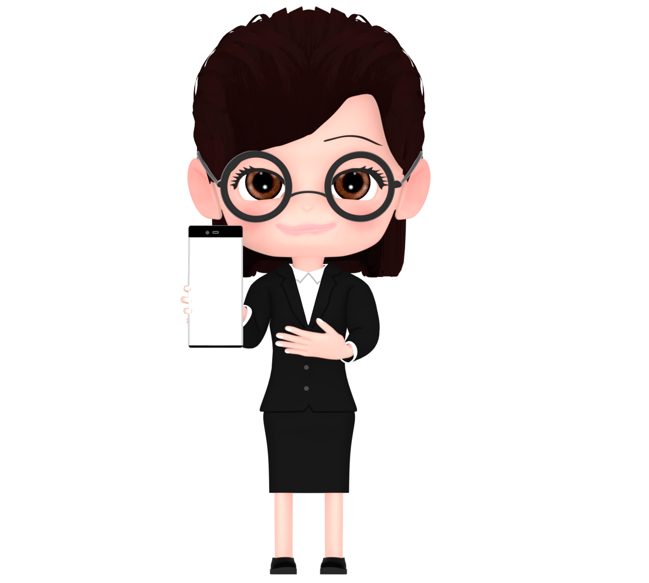 携帯電話を見せる女性会社員のイラスト