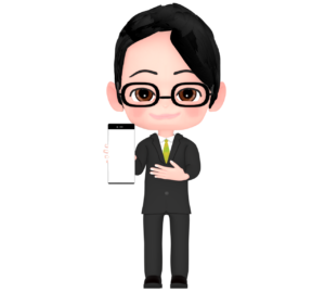 スマホを見せる男性会社員のイラスト