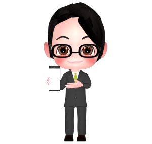スマホを見せる男性会社員のイラスト