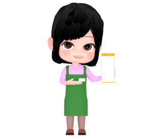スマホを持つスーパーの店員のイラスト