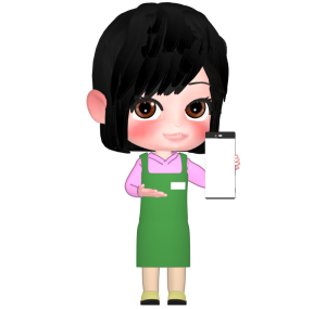 スマホを持つスーパーの店員のイラスト