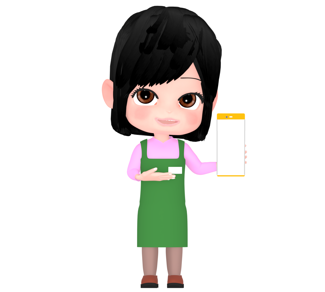 スマホを持つスーパーの店員のイラスト