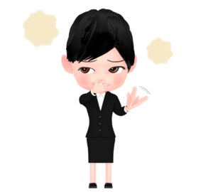 臭い匂いを嗅ぐ女性会社員のイラスト