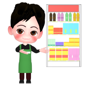 スーパーで商品の案内をする店員のイラスト
