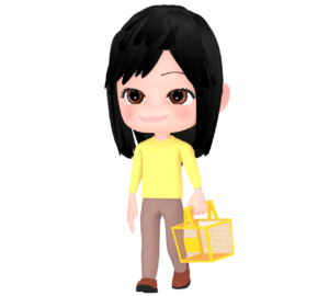 スーパーマーケットで買い物をする女性のイラスト