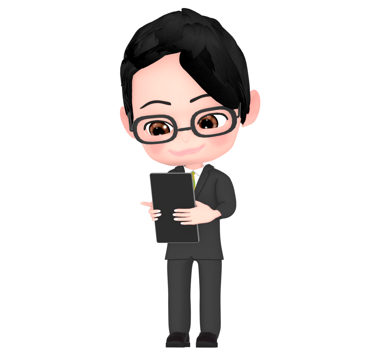 タブレットを使う男性会社員のイラスト