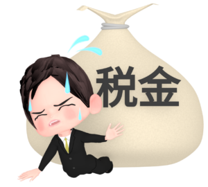 重い税金に苦しむ男性会社員のイラスト