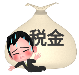 重い税金に苦しむ男性会社員のイラスト