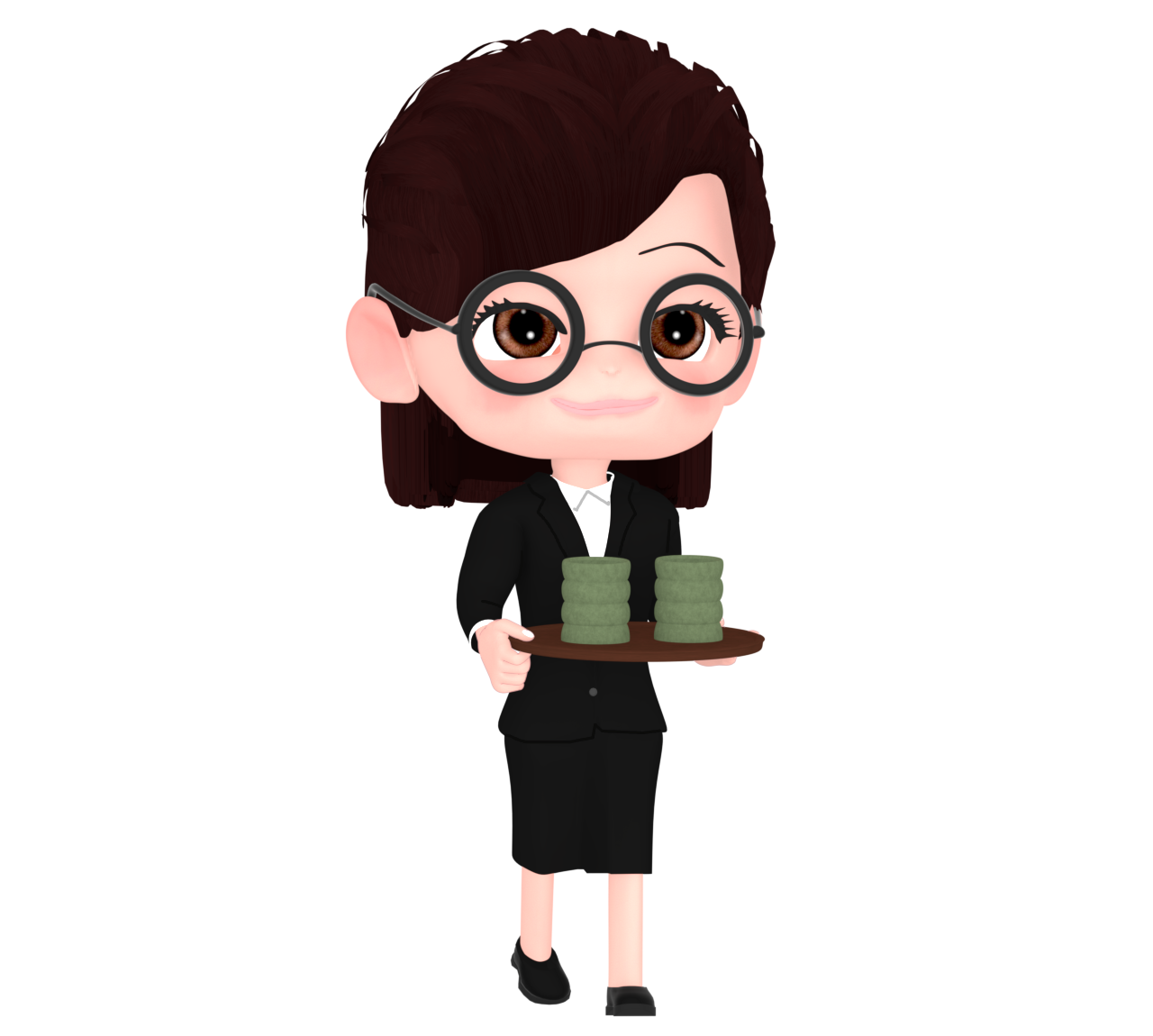 お茶出しをする女性会社員のイラスト
