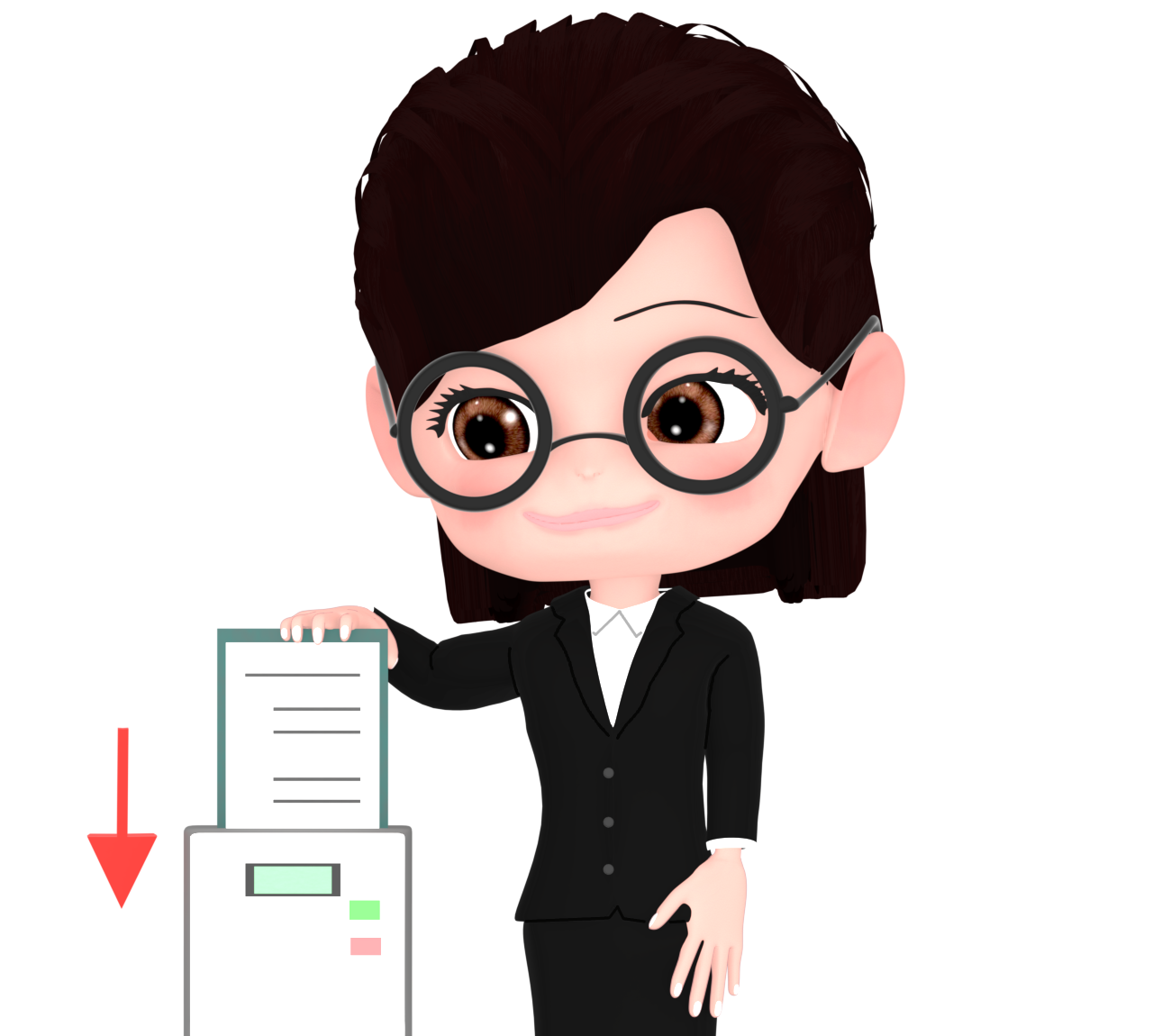 タイムカードを押す女性会社員のイラスト