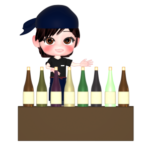 お酒を説明する酒屋の女性店員のイラスト