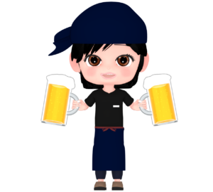 ビールを持つ居酒屋の女性店員のイラスト