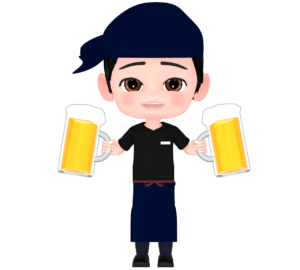 ビールを運ぶ居酒屋店員のイラスト