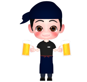 ビールを運ぶ居酒屋店員のイラスト