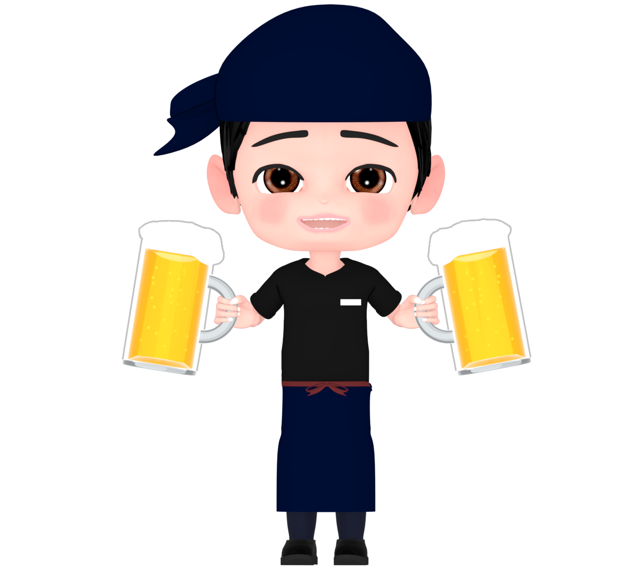 ビールを運ぶ居酒屋店員のイラスト