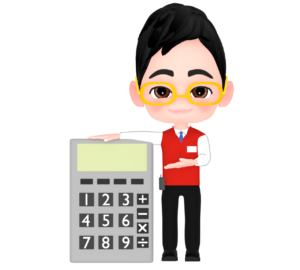 電卓を見せる家電量販店の店員のイラスト