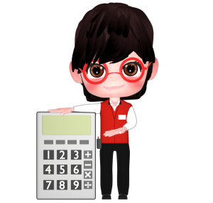 電卓を見せる家電販売員のイラスト