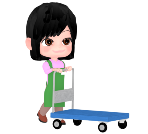台車を押す女性販売員のイラスト