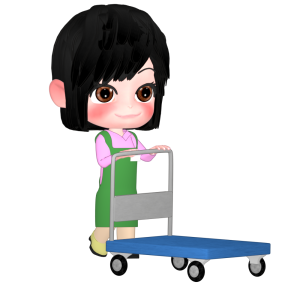 台車を押す女性販売員のイラスト