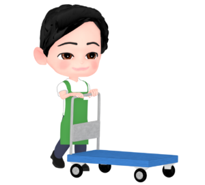台車を押す男性店員のイラスト