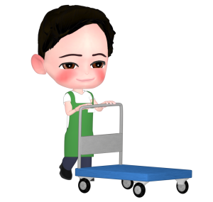 台車を押す男性店員のイラスト