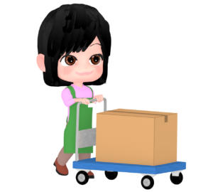 台車で品出しをする女性店員のイラスト
