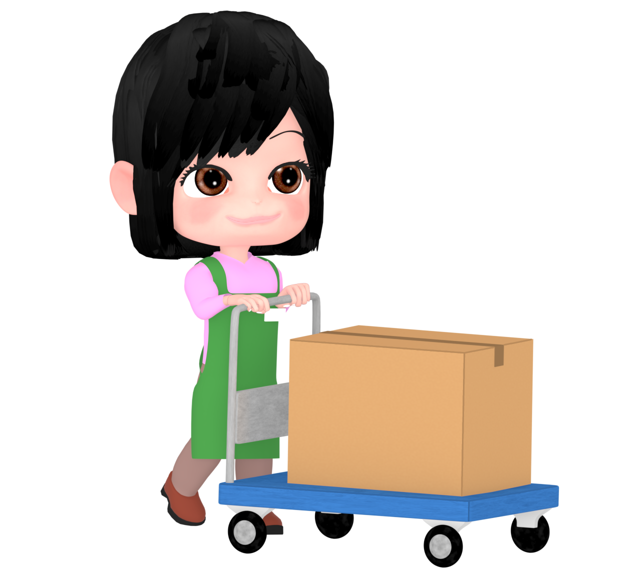 台車で品出しをする女性店員のイラスト