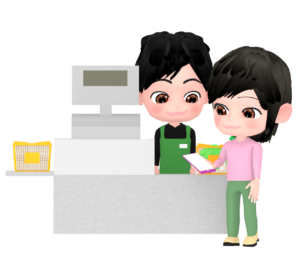 レジでスマホ決済をする女性のイラスト