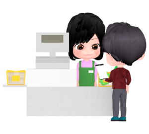 レジでスマホを見せる人のイラスト