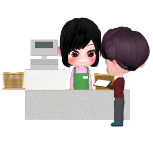 レジでスマホを見せる人のイラスト