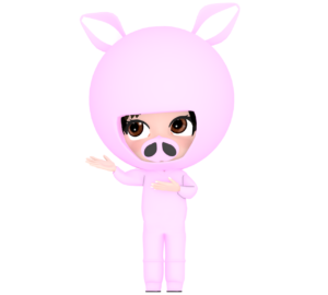 かわいい豚の着ぐるみを着た女の子のイラスト