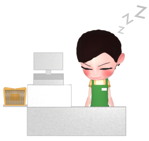 居眠りするレジスタッフのイラスト