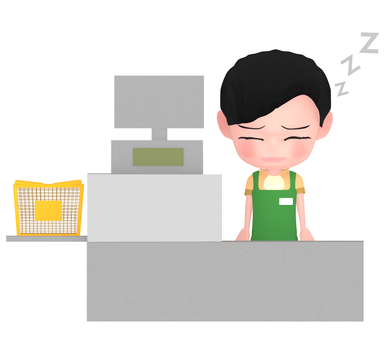 居眠りをするレジスタッフのイラスト