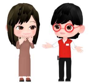 電気屋で接客をする女性店員のイラスト
