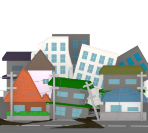 地割れでひび割れをする道路のイラスト