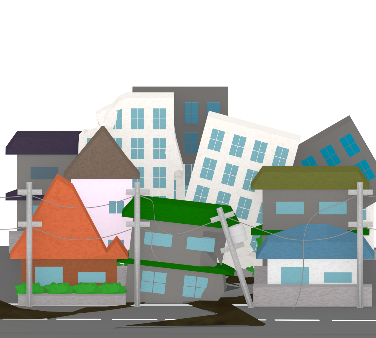 地割れでひび割れをする道路のイラスト