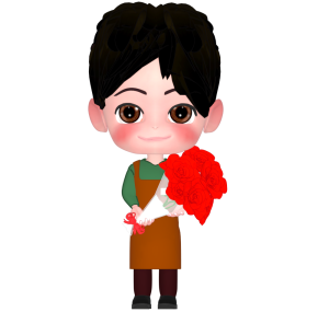 お花を販売する男性店員のイラスト
