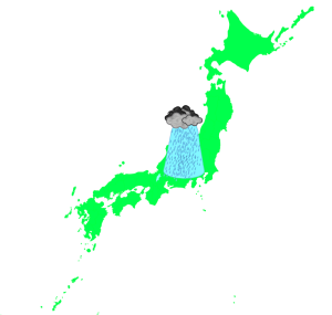 日本で発生するゲリラ豪雨のイラスト
