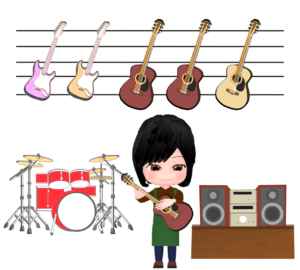 楽器屋の女性店員のイラスト
