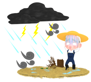 自然災害に遭う米農家のイラスト