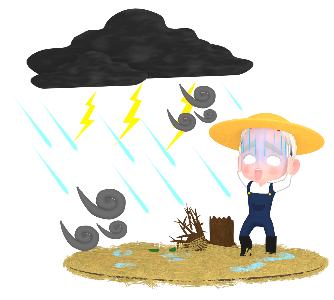 自然災害に遭う米農家のイラスト