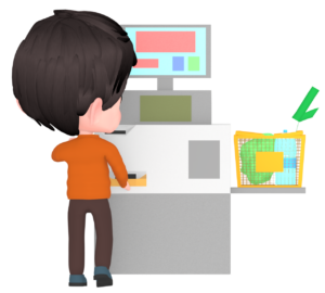 セルフレジでお会計をする男性のイラスト