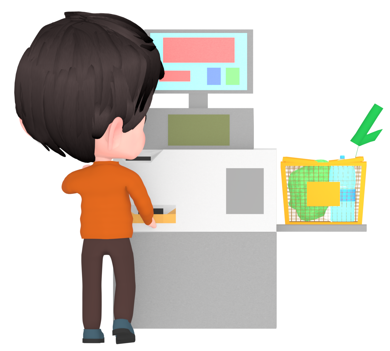 セルフレジでお会計をする男性のイラスト