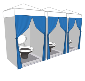 横に並ぶマンホールトイレのイラスト