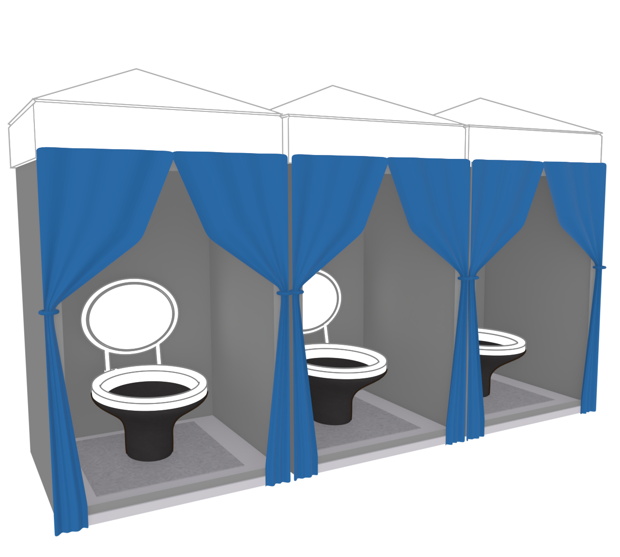 横に並ぶマンホールトイレのイラスト